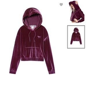 Pink Victoria's Secret Dark Violet Purple Soft Cozy Velour Hoodie Top Size M